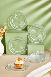 Hermia Riva Juego de Platos de Postre de Vidrio Transparente, 6 Piezas, 16 cm